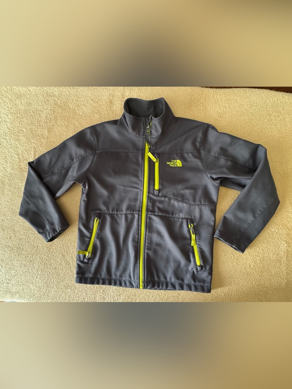 The North Face Charcoal Jacket with Lime Zippers